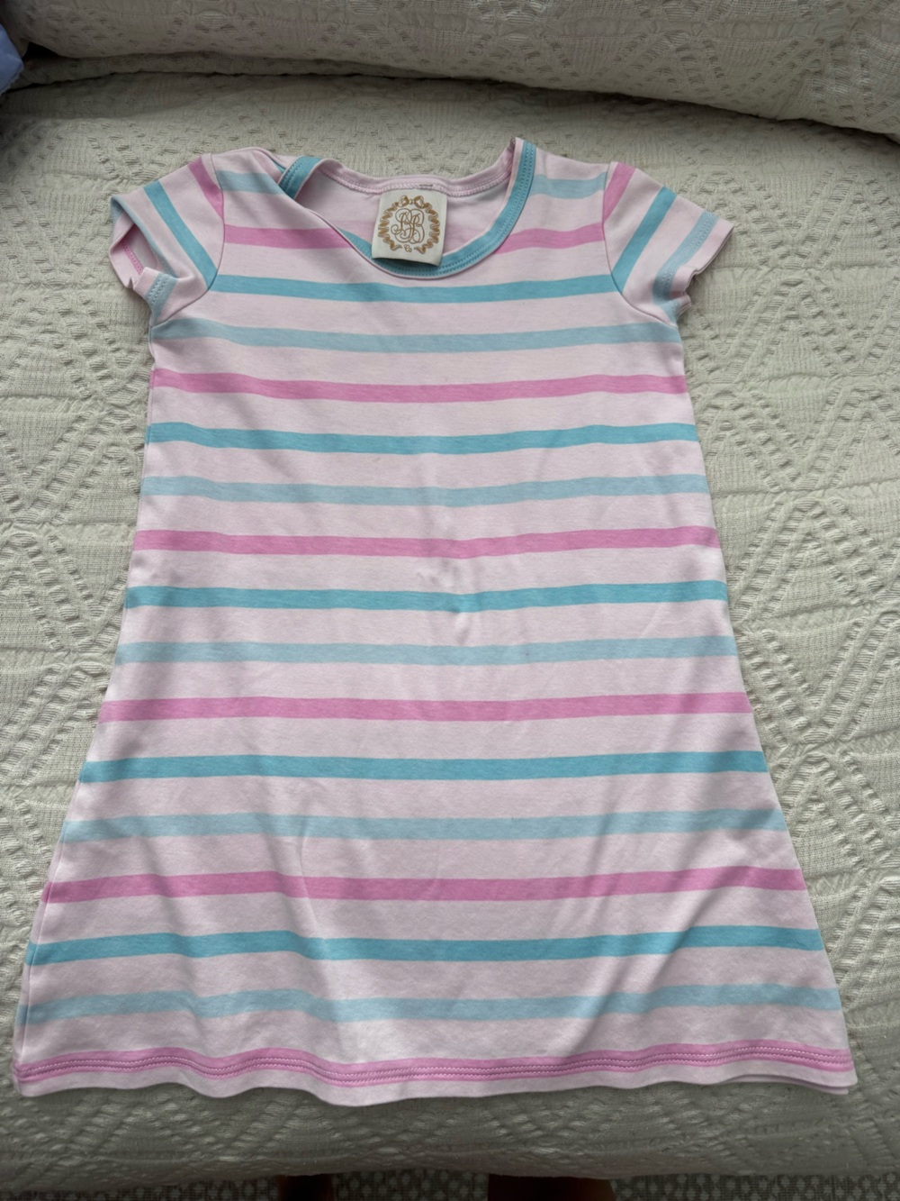 The Beaufort Bonnet Company Pink & Light Blue Striped Kids Dress